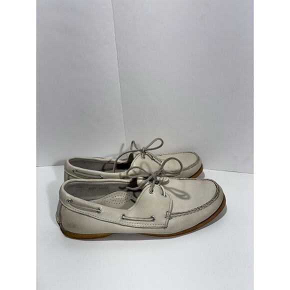 Vintage RHM Dockwear Mens Beige Leather Hand Sewed Shoe Sider Docksider Sz 10.5 - Picture 3 of 9